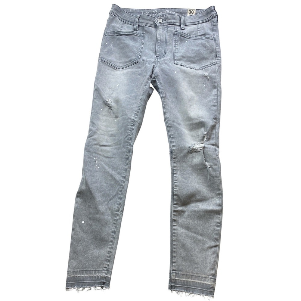 FP We The Free Ivy Distressed Midrise Skinny Jeans Sz 30 Cool Gray #296E